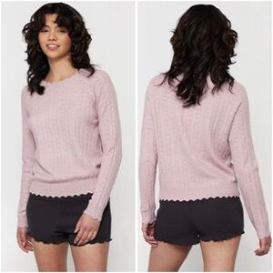 Spiritual Gangster Hudson Pointelle Crewneck Sweater Rose Pink Wool Blend Large
